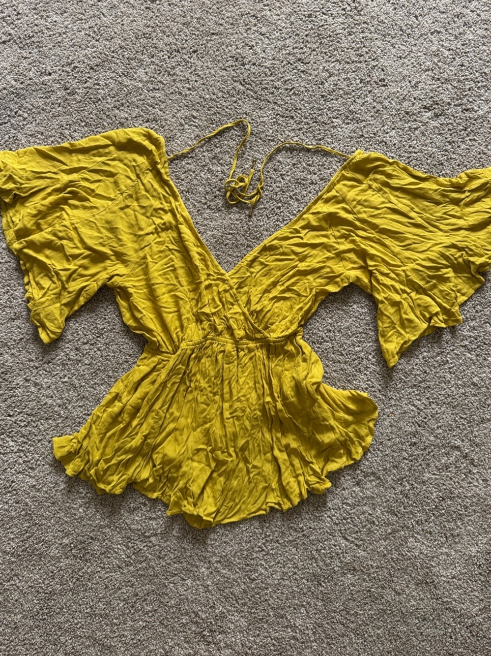 NWT Free People Yellow Flutter Sleeve V-Neck Women's Romper